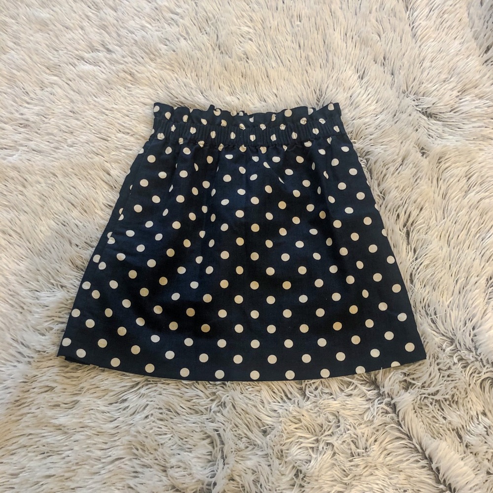J Crew Polka Dot Sidewalk Sinched Skirt Navy & White Size 00